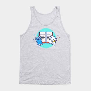 Hand Phone, Book, Paper, And Pencil Cartoon Tank Top